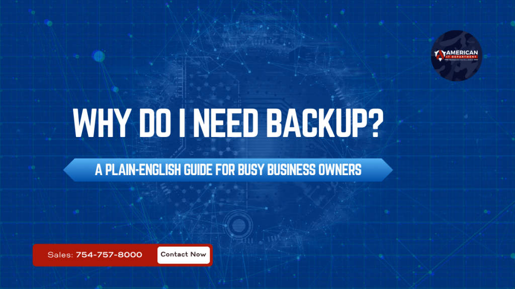Hero image with shield and lock icon showing why small businesses need backup for fast recovery.